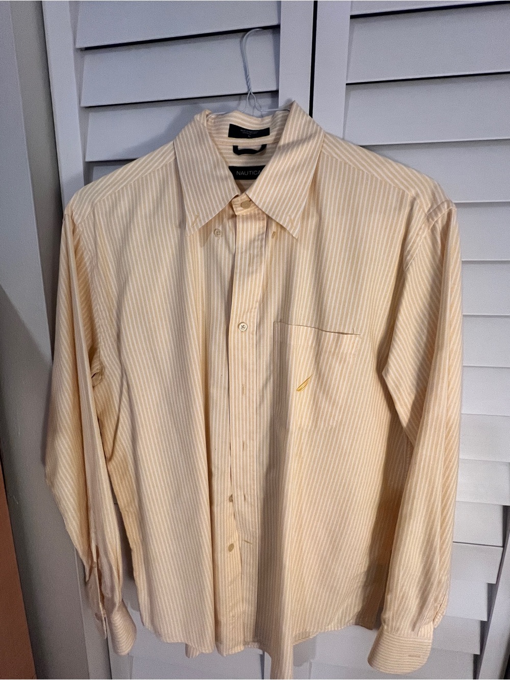 Nautica Men's  Butter Yellow and White Pinstripe Dress Shirt
